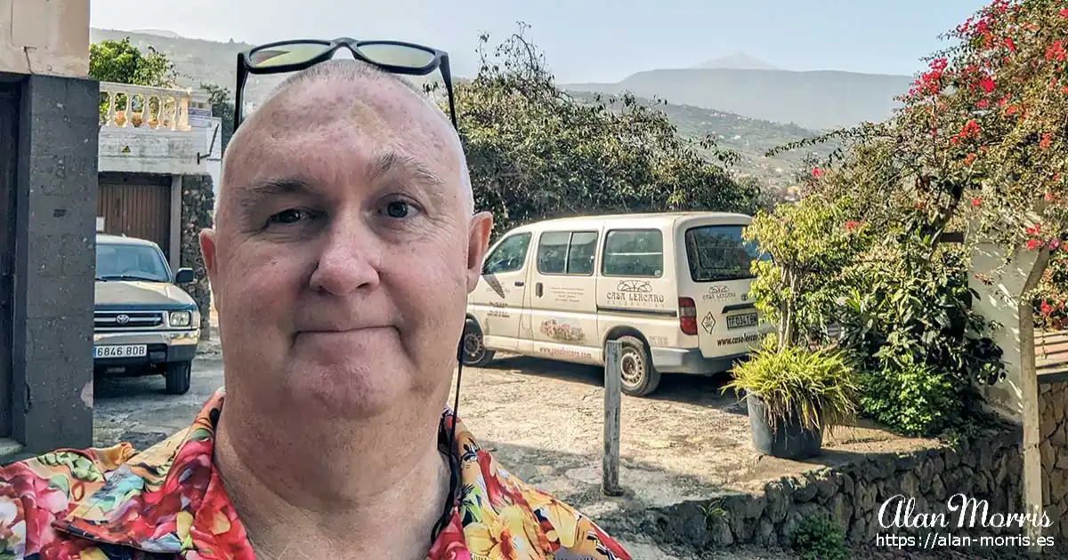 Alan Morris in Tenerife with Mount Teide in the background.